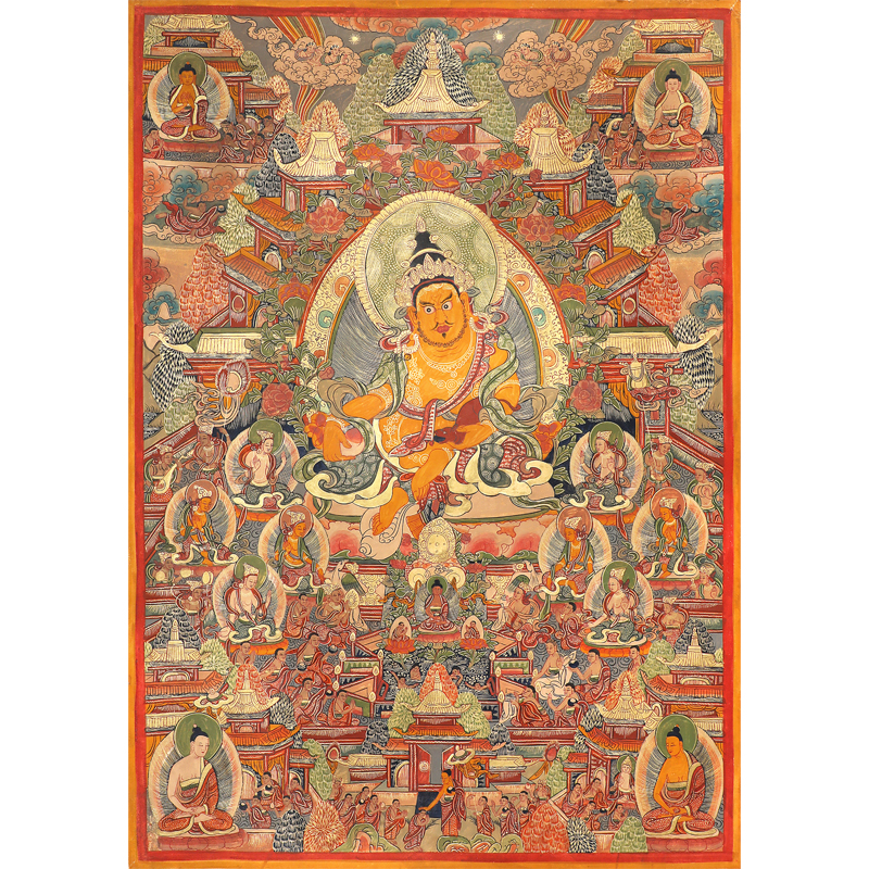 清中期 黃財(cái)神牛皮畫唐卡