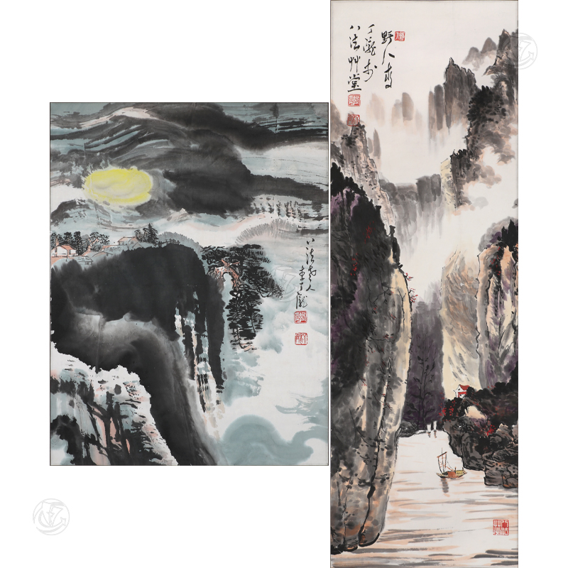 李丁龍 山水作品 兩幅一組